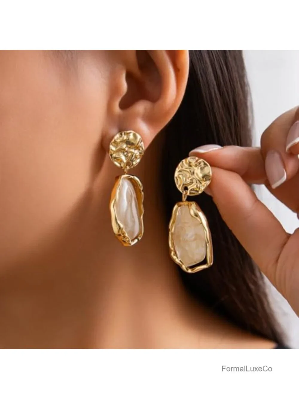 Chunky Crystal Statement Drop Dangle Earrings Vintage Hammered Textured